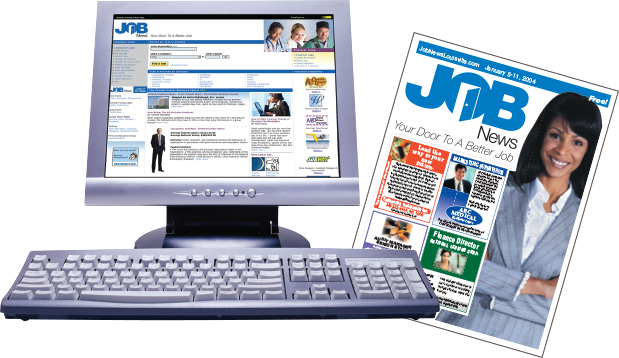 Digital Recruitment Ad on Desktop with Career Search Print Ad